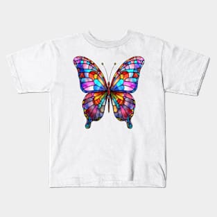 Stained Glass Colorful Butterfly #5 Kids T-Shirt